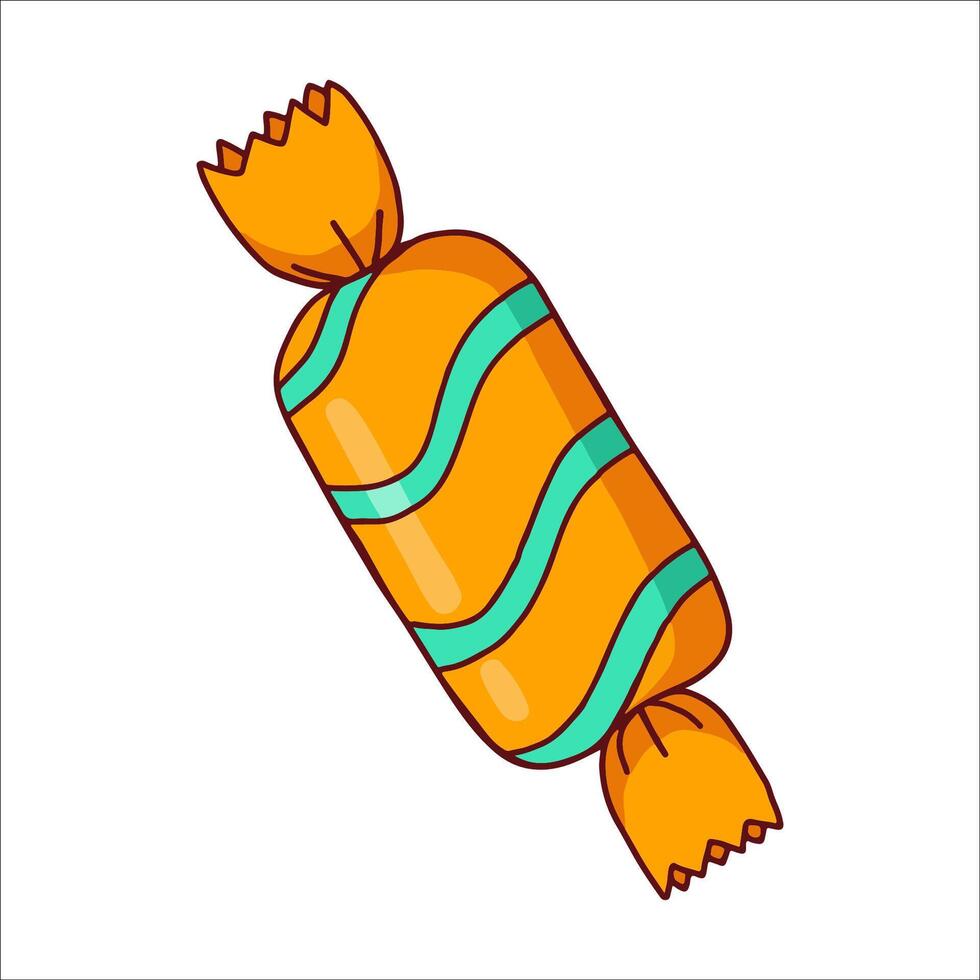 Vibrant Illustration of an Orange Candy With Teal Stripes on a White Background vector