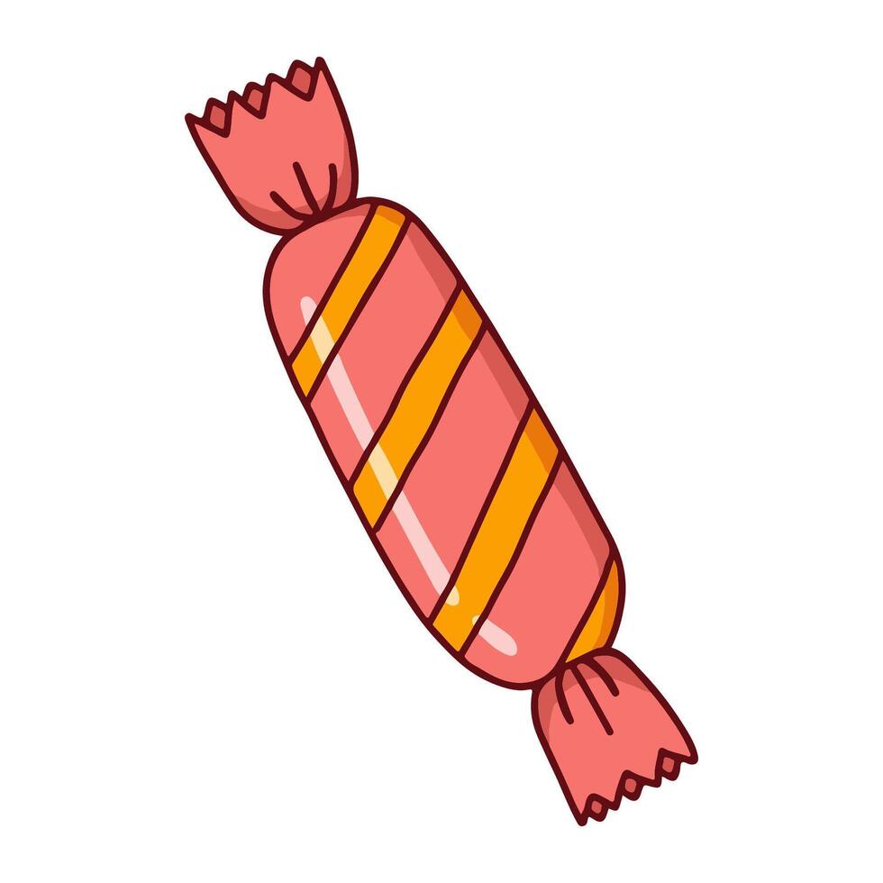 Hand-Drawn Pink and Yellow Striped Candy on a White Background vector