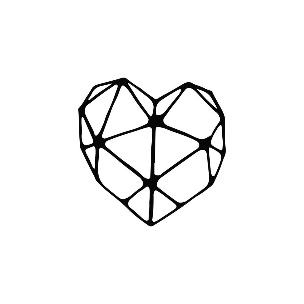 Hand-Drawn Diamond Heart Doodle Illustrating Geometric Love Symbol on White Background vector