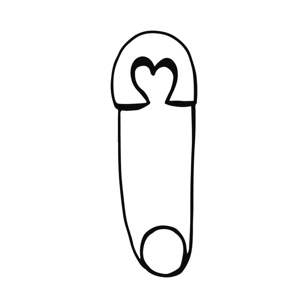 Black and White Doodle of a Heart-Shaped Safety Pin Design vector