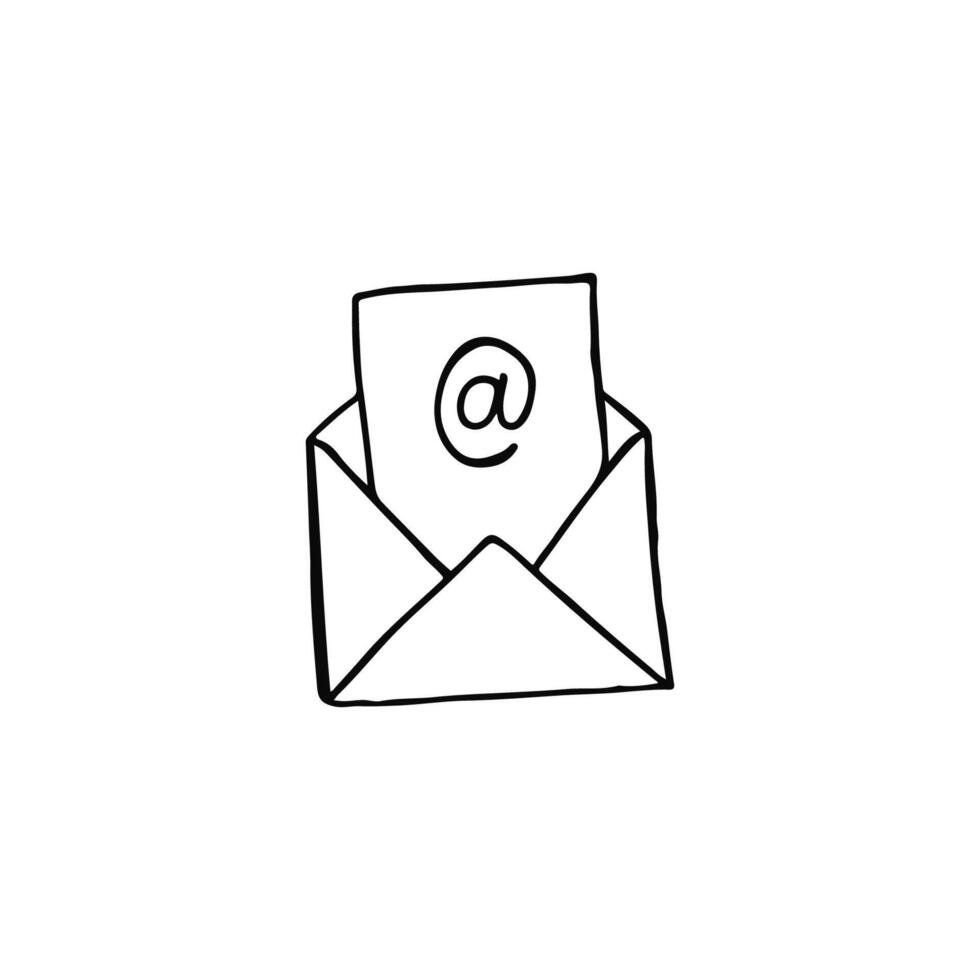 Hand-Drawn Doodle of an Email Envelope With At-Sign on Paper vector