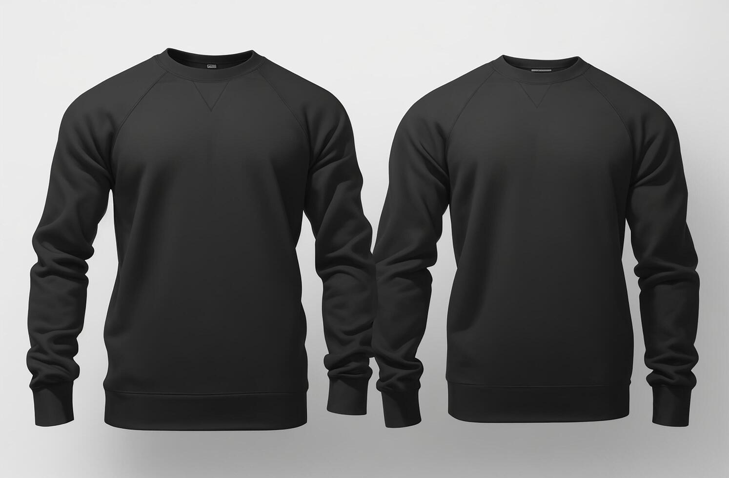 AI generated Black front and back view tee sweatshirt sweater long sleeve on white background photo