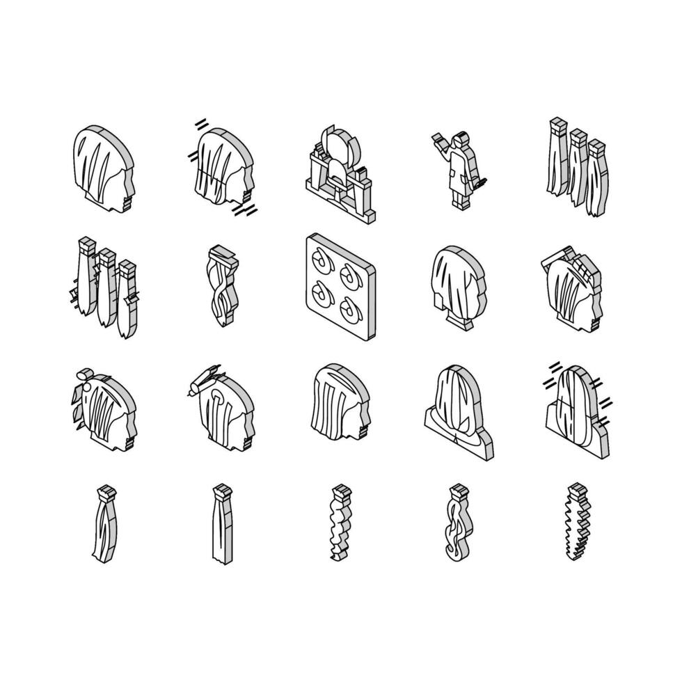pelo extensión salón procedimiento isométrica íconos conjunto vector