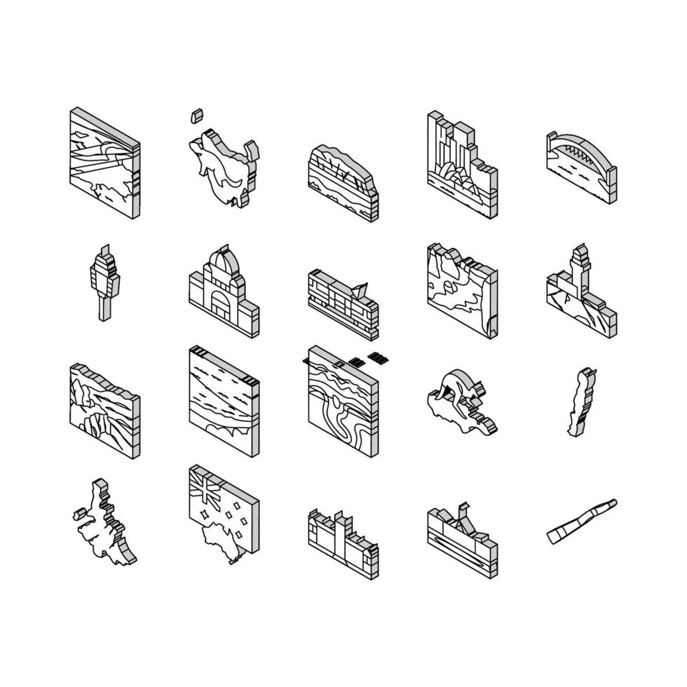 Australia Continent Landscape isometric icons set vector