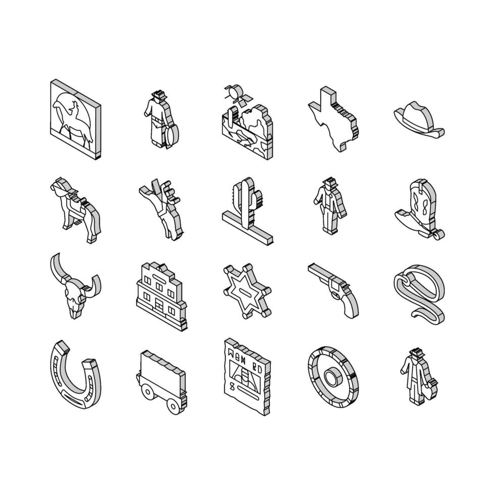 Western Cowboy And Sheriff Man isometric icons set vector