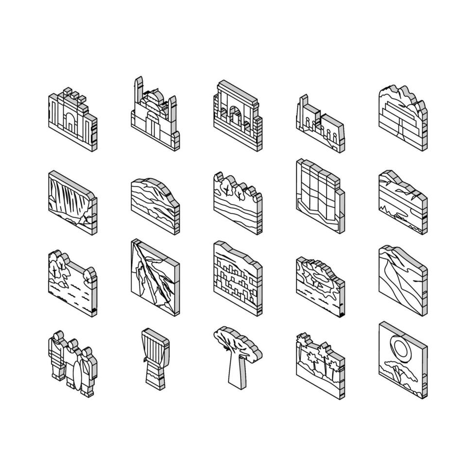 África continente nación tesoro isométrica íconos conjunto vector