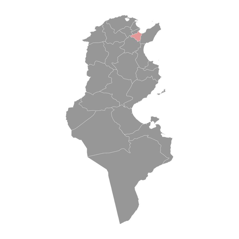 ben excitado gobernación mapa, administrativo división de Túnez. vector ilustración.