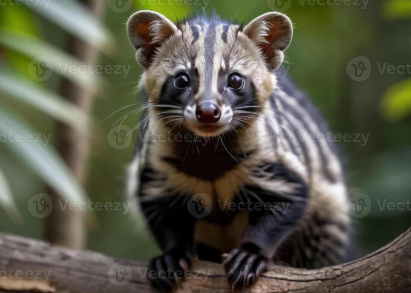 AI generated Luwak coffee eats ripe robusta coffee berries. photo