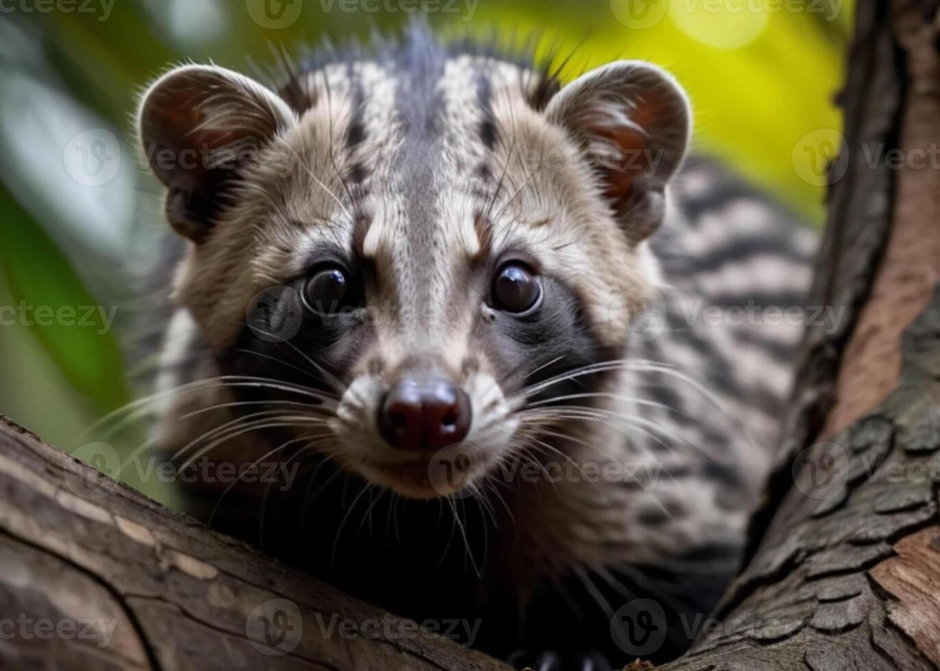 AI generated Luwak coffee eats ripe robusta coffee berries. photo
