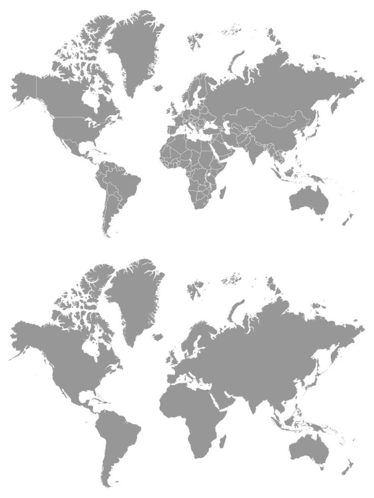 Detailed gray world map. Vector illustration.