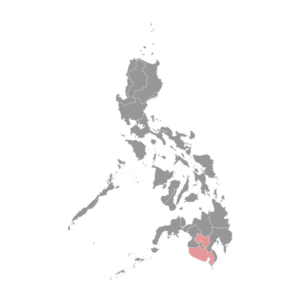 soccsksargen región mapa, administrativo división de filipinas vector ilustración.