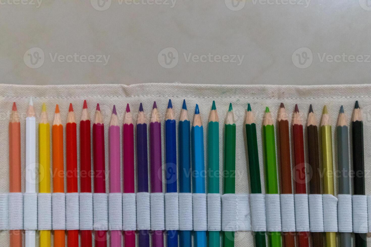 A set of colored pencils in their canvas case photo