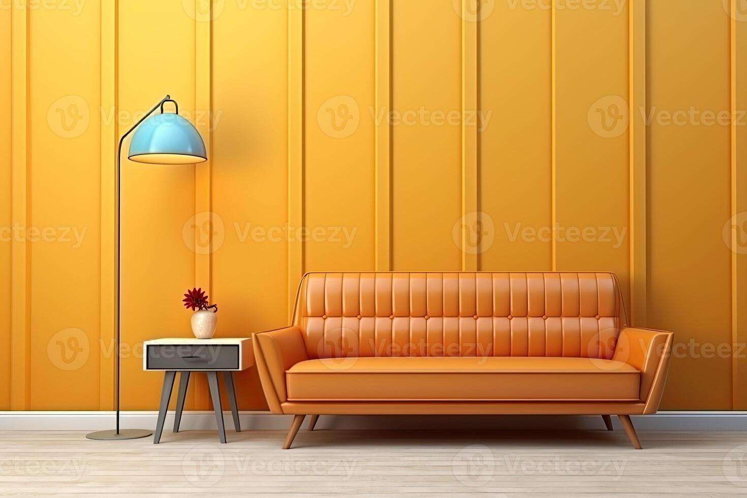 AI generated scandinavian retro interior design in bright vintage colors photo