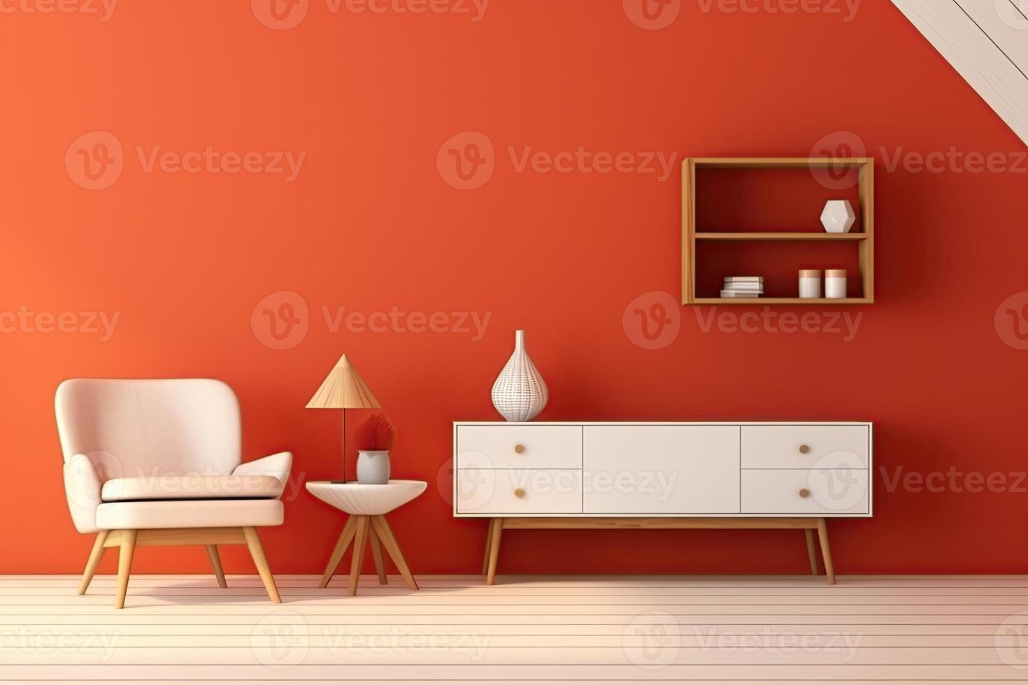 AI generated scandinavian retro interior design in bright vintage colors photo
