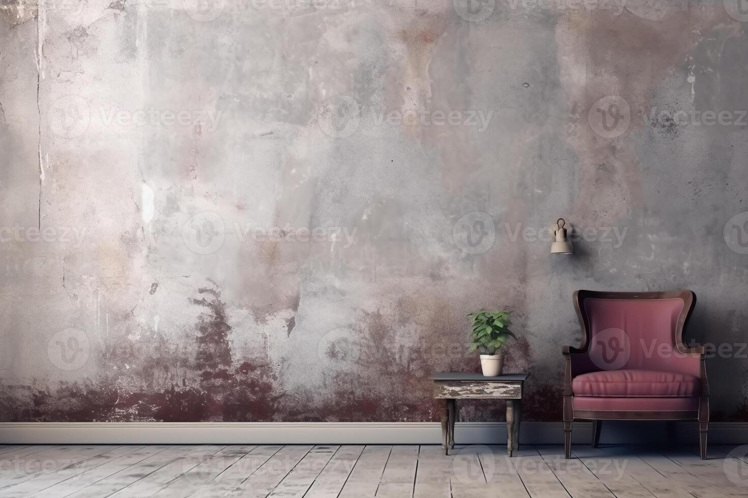 AI generated Scandinavian interior design in vintage retro shabby chic style with antique shabby wall photo
