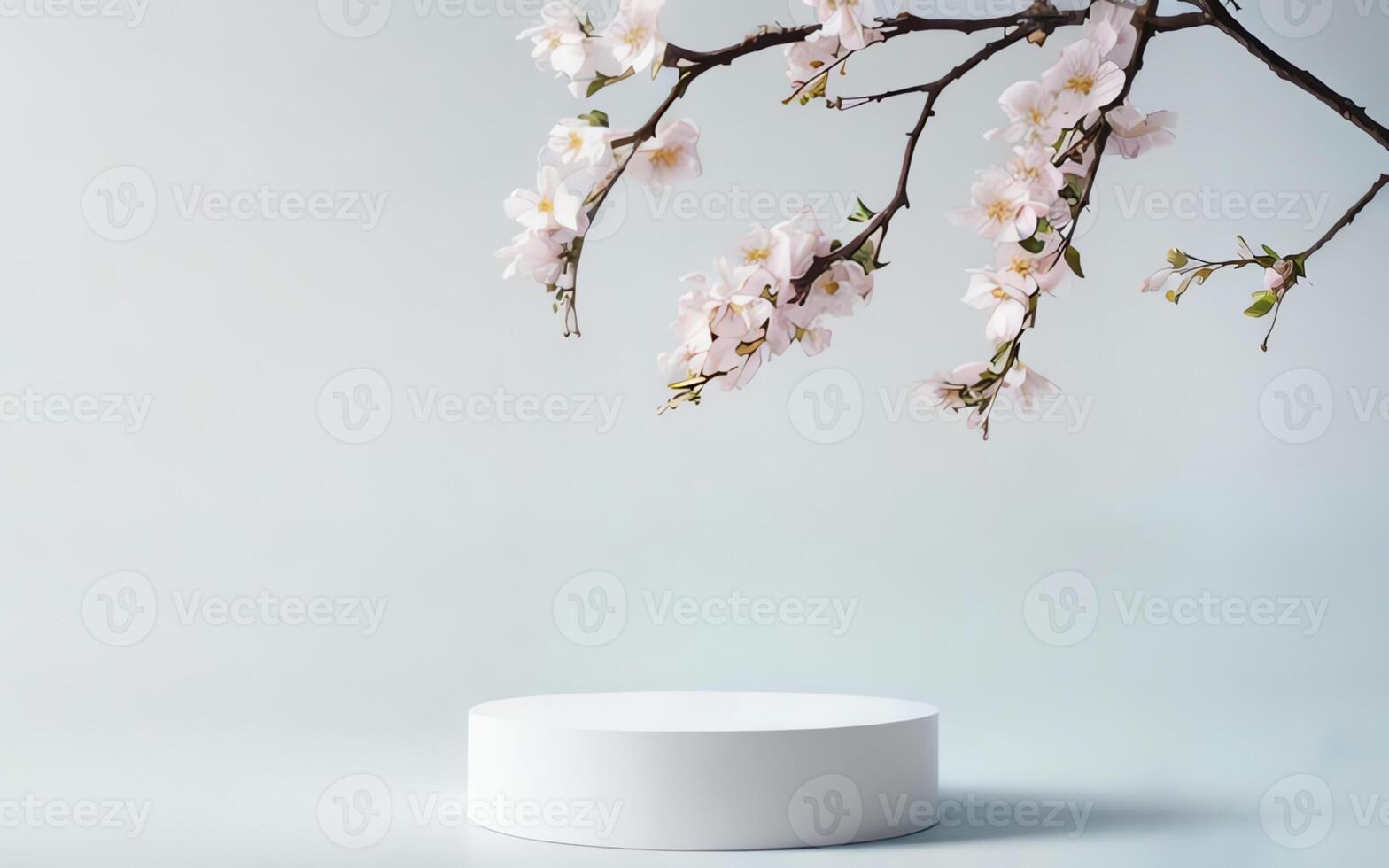 AI generated product display podium with cherry blossom flower ai generated photo
