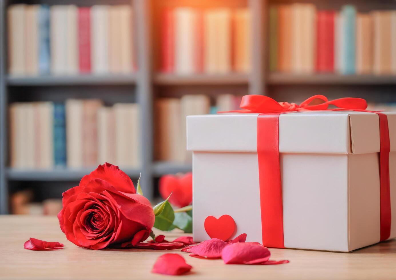 AI generated A vibrant bouquet of red roses standing tall in the library photo