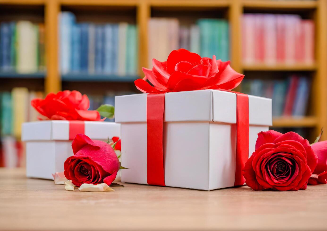 ai generado un vibrante ramo de flores de rojo rosas en pie alto en el biblioteca foto