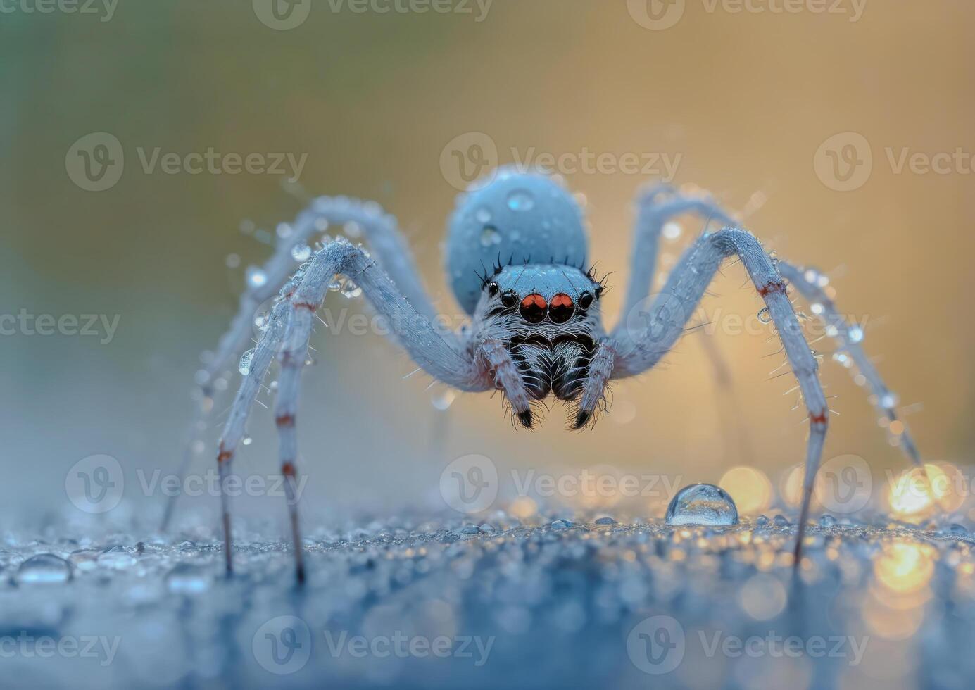 AI generated close-up photo of a white spider in ice