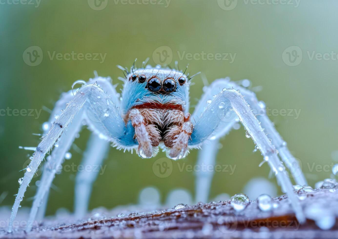 AI generated close-up photo of a white spider in ice