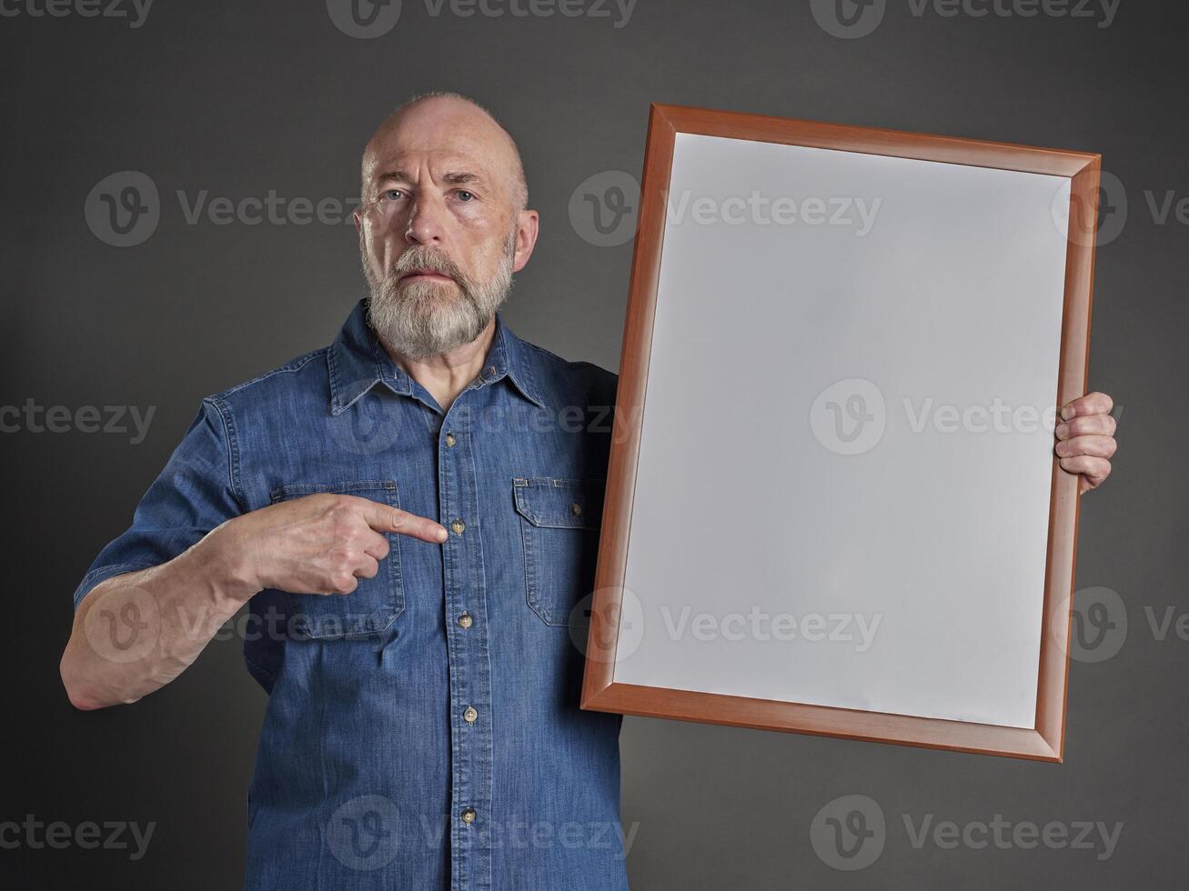 senior man, teacher, mentor or presenter, with blank white board, education, presentation and business communication concept photo