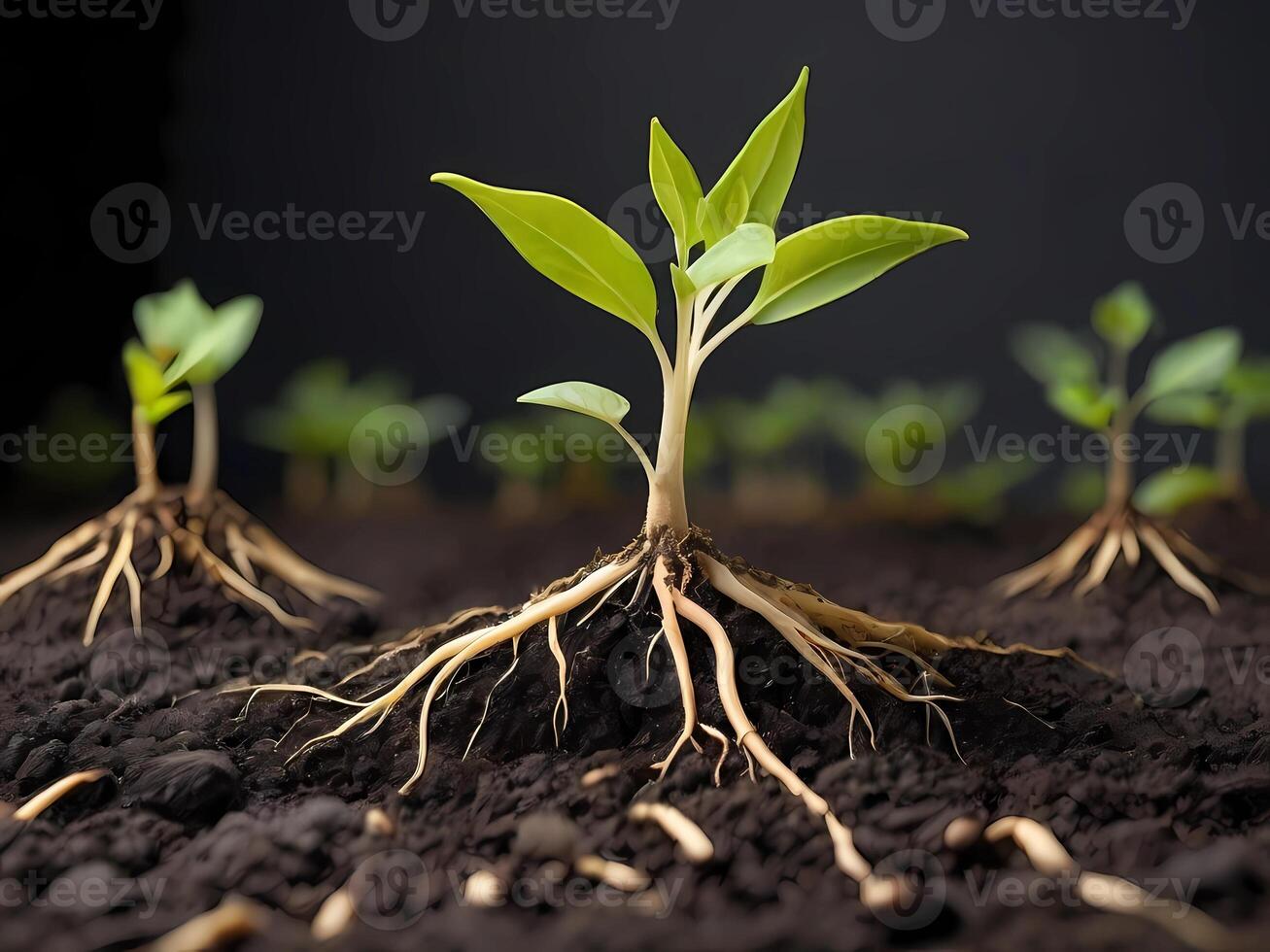 AI generated plant seeds that growth and take root in the ground photo