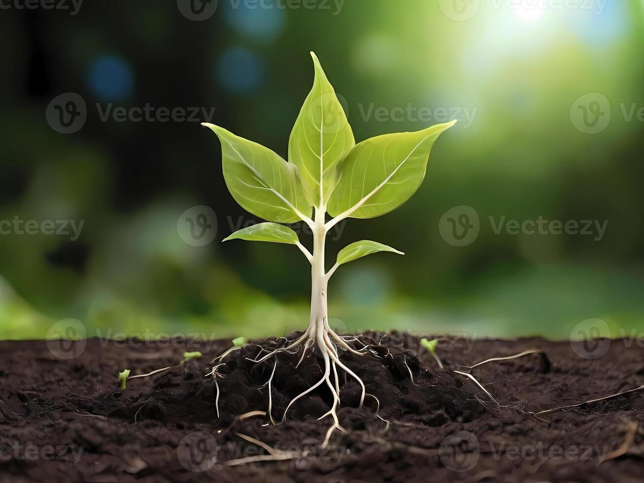 AI generated plant seeds that growth and take root in the ground photo