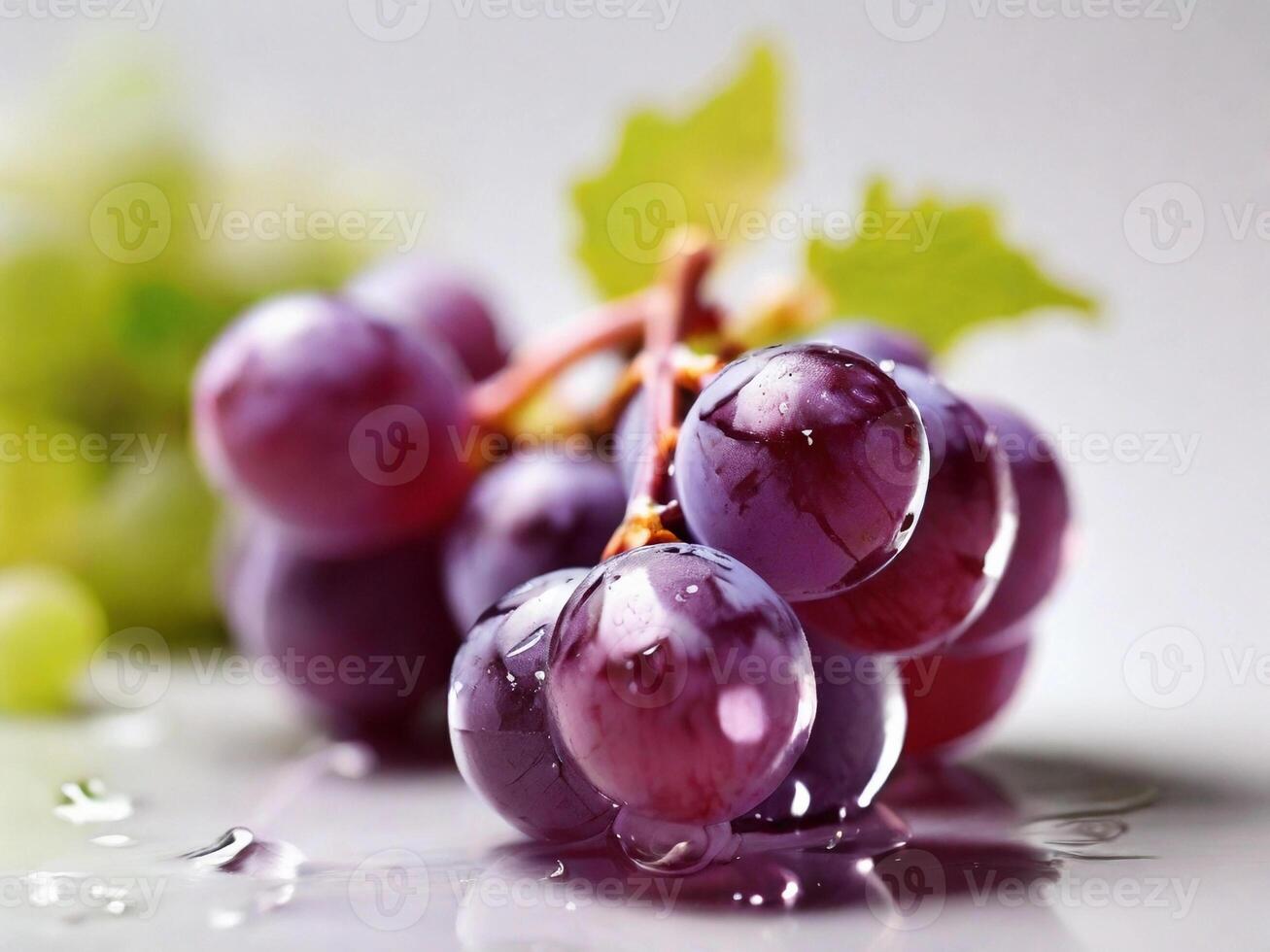 AI generated macro of fresh grapes with water droplets isolated with white color as background photo