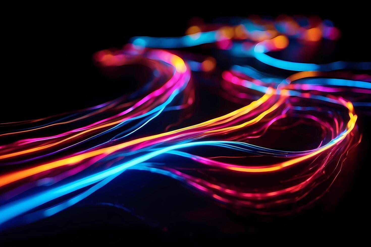 AI generated Glowing colorful abstract neon light lines background on black background.Generated ai photo