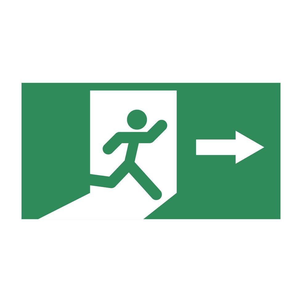 a green and white sign with a man running towards an exit vector