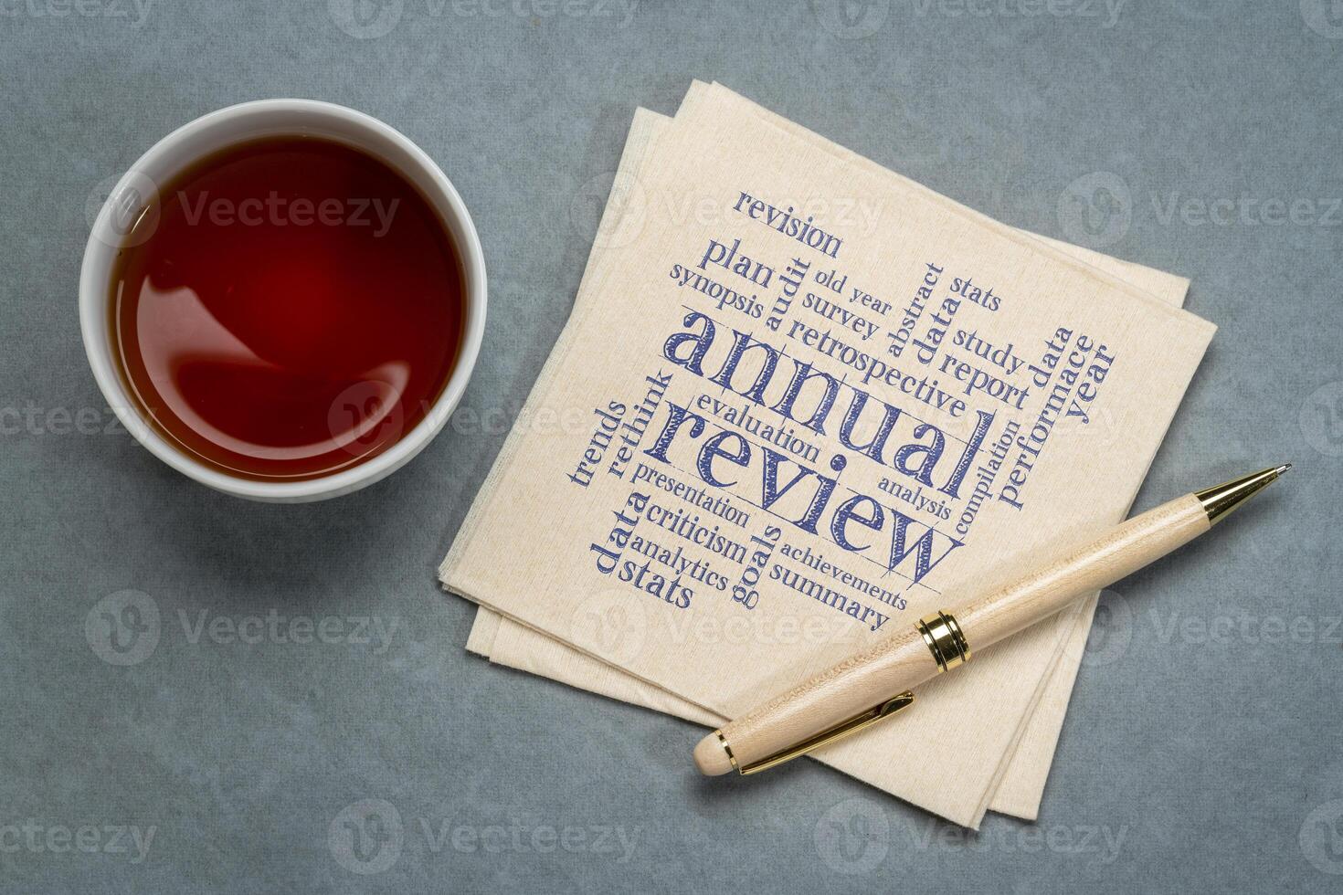 annual review word cloud on napkin photo