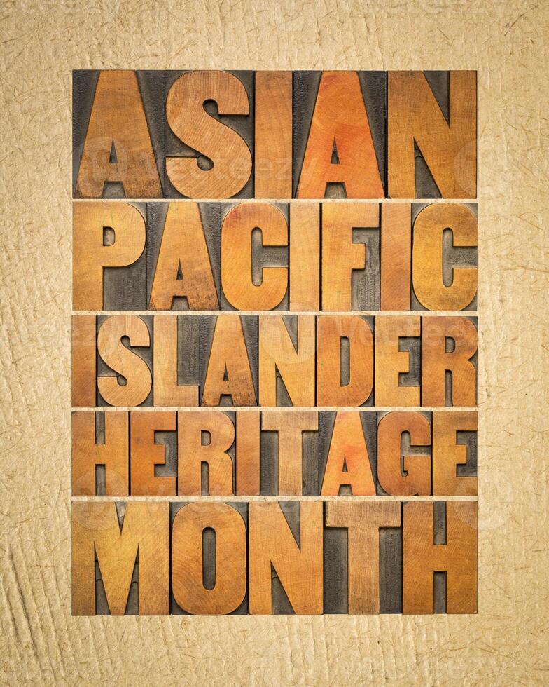 Asian Pacific Islander Heritage Month - word abstract in vintage letterpress wood type against art paper, reminder of cultural event photo