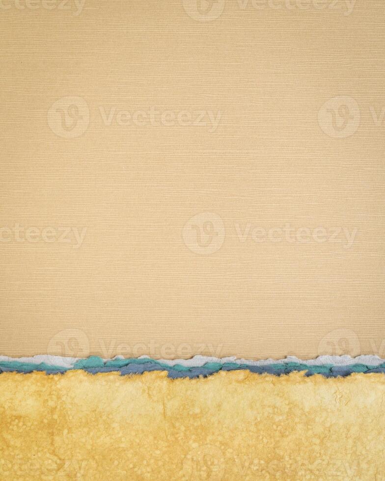 abstract paper landscape in earth and blue pastel tones - collection of handmade papers, vertical poster photo