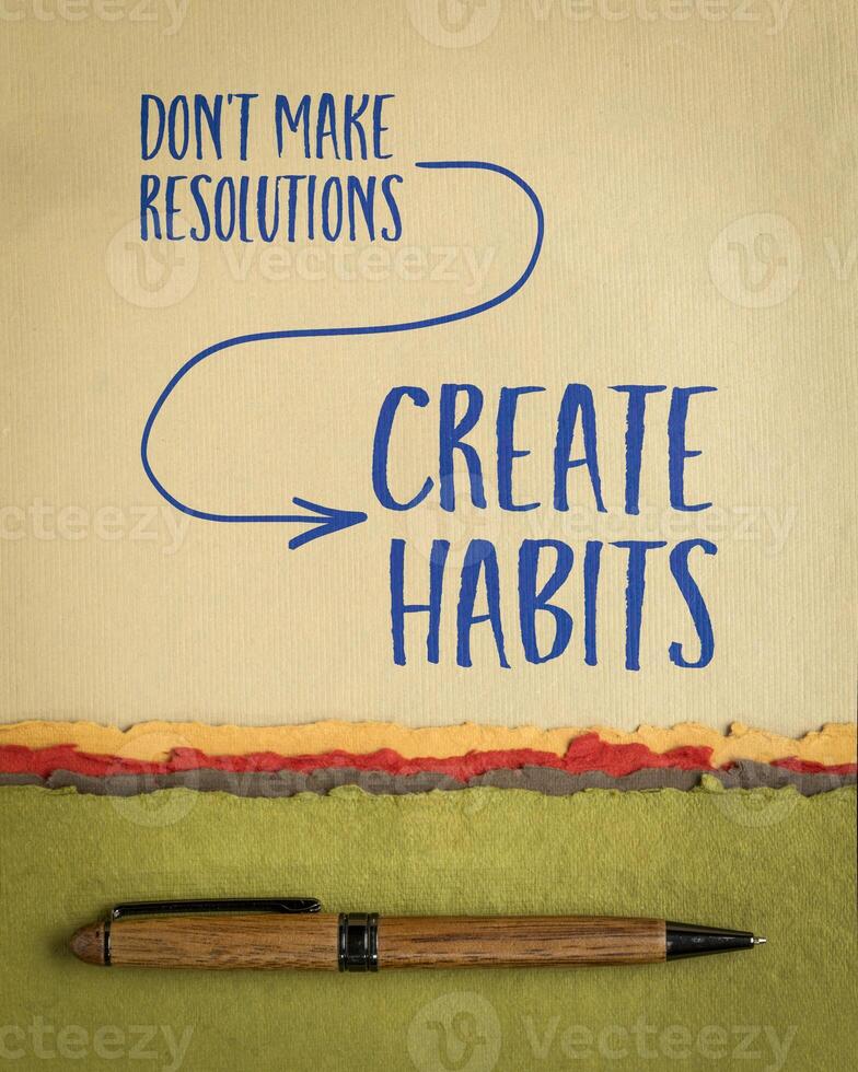 don't make resolutions, create habits -  inspirational advice or reminder on art paper, New Year resolutions, setting goals and personal development concept photo