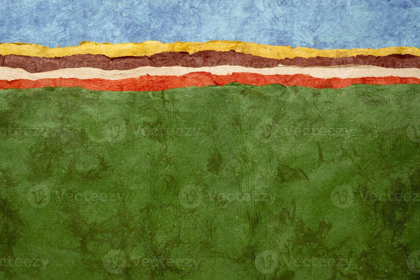 abstract landscape in green and green vivid tones - a collection of handmade bark papers photo