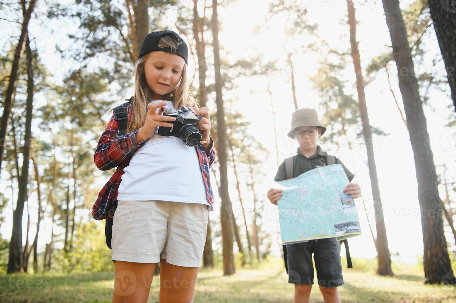 kids scouts in the forest. photo