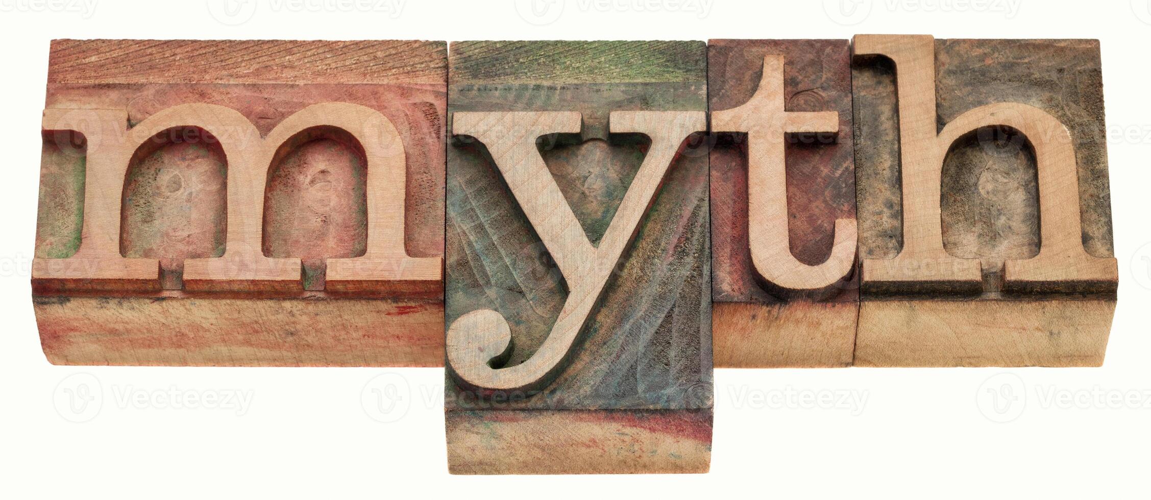 myth word in letterpress wood type photo