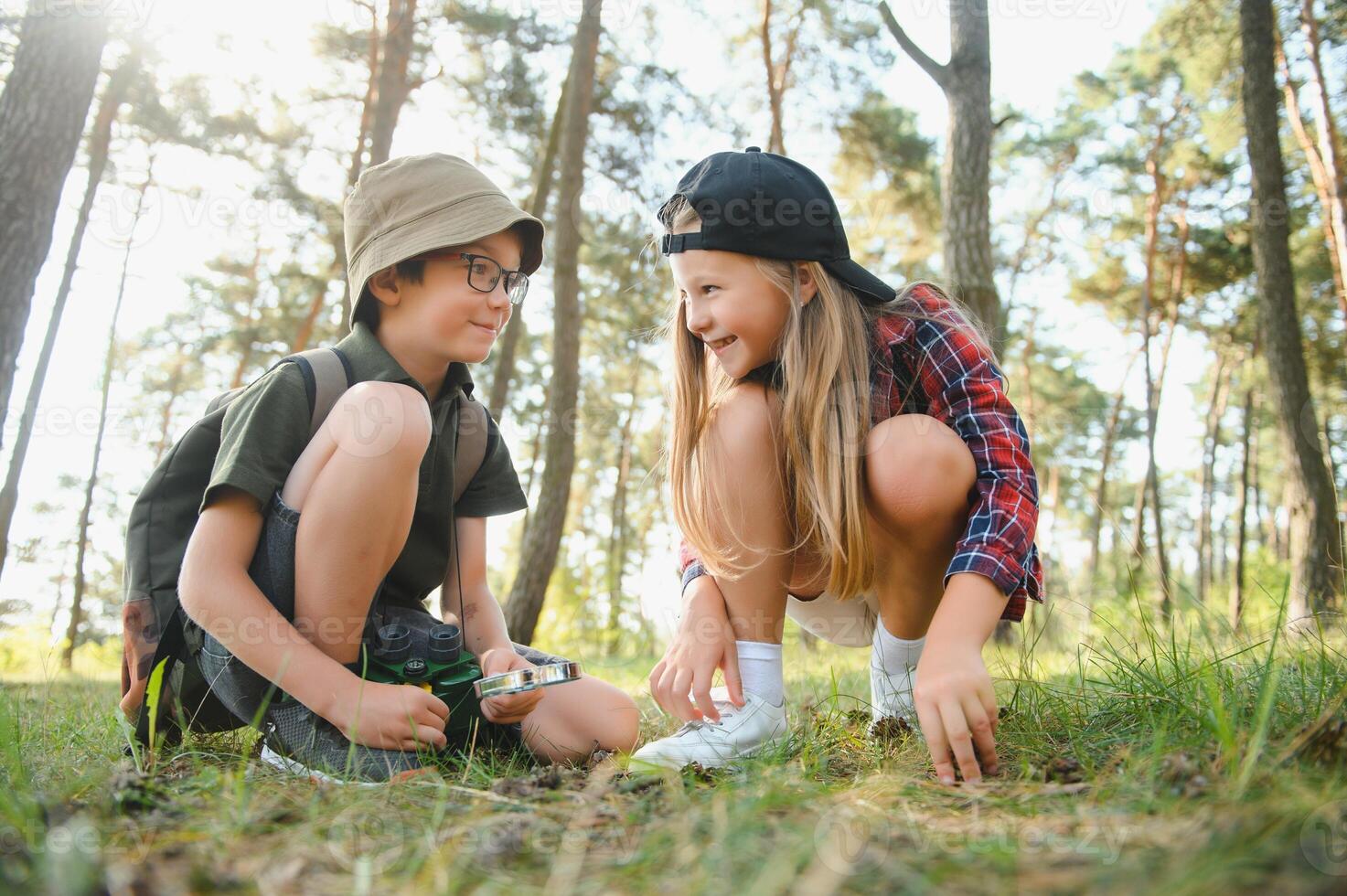 kids scouts in the forest. photo