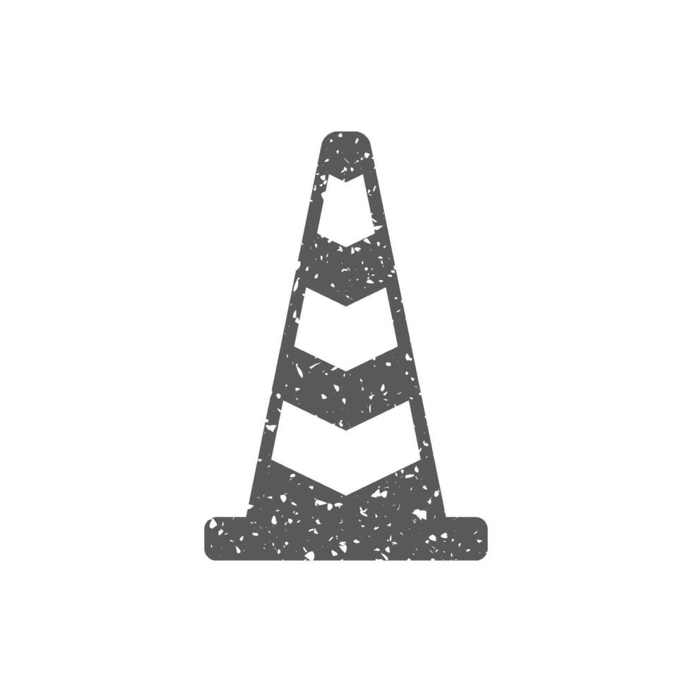 Traffic cone icon in grunge texture vector illustration