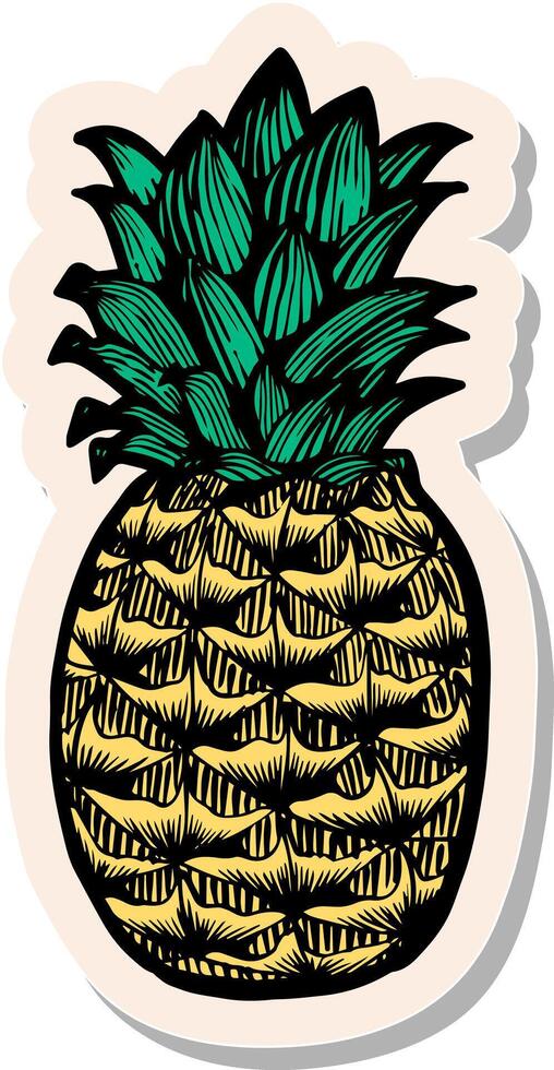 Hand drawn pineapple in sticker style vector illustration