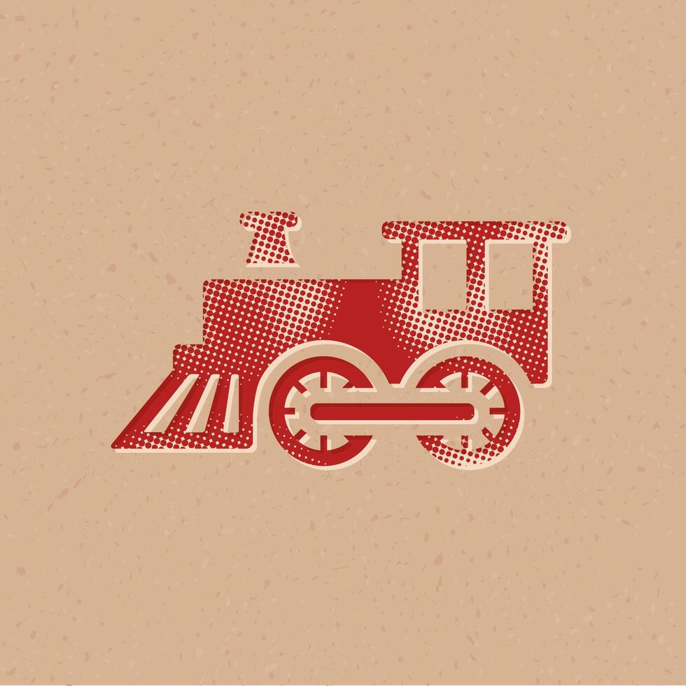 Locomotive toy halftone style icon with grunge background vector illustration