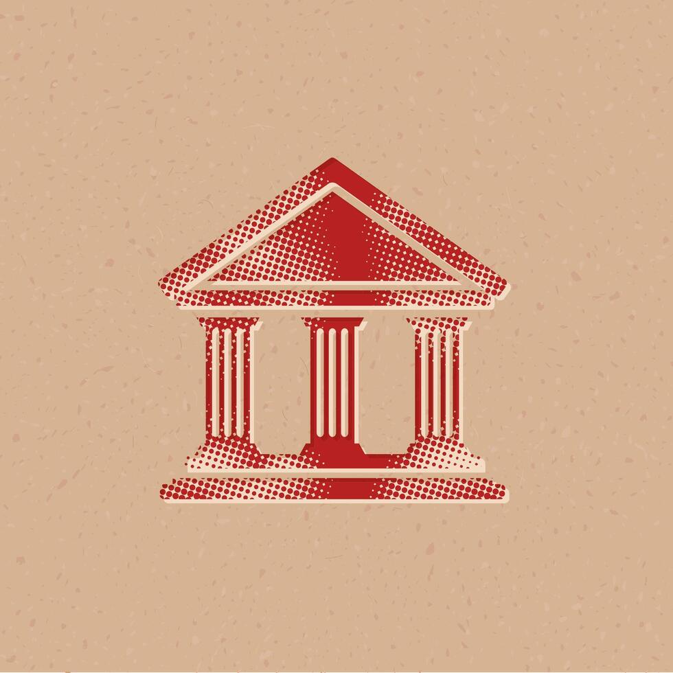 Bank building halftone style icon with grunge background vector illustration