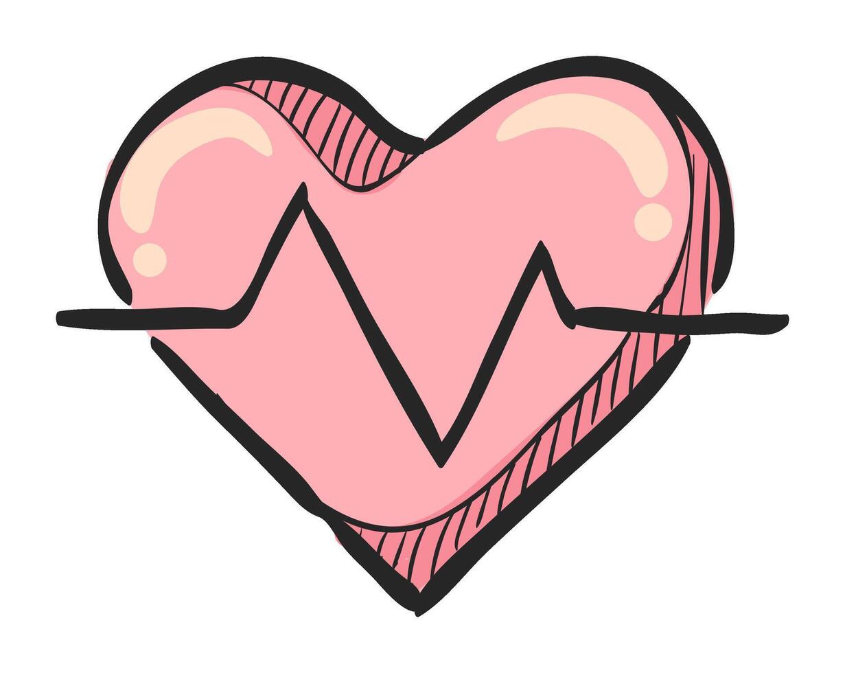 Heart rate icon in hand drawn color vector illustration