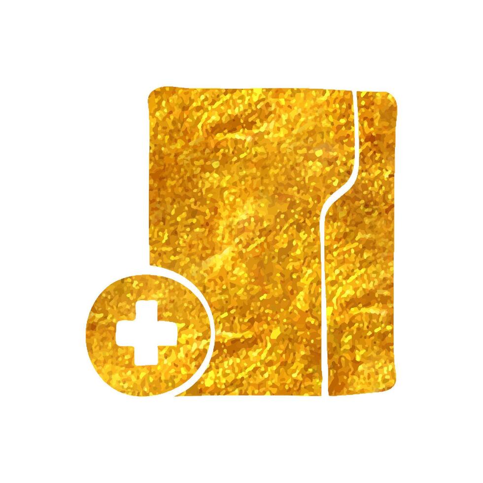 Hand drawn Folder icon in gold foil texture vector illustration