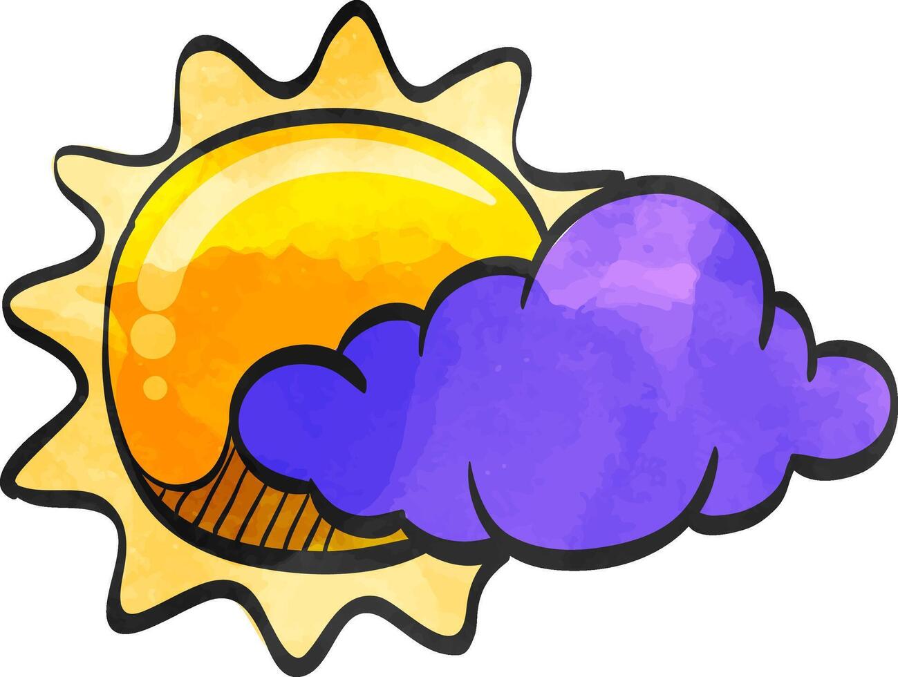 Weather forecast partly cloudy icon in watercolor style. vector