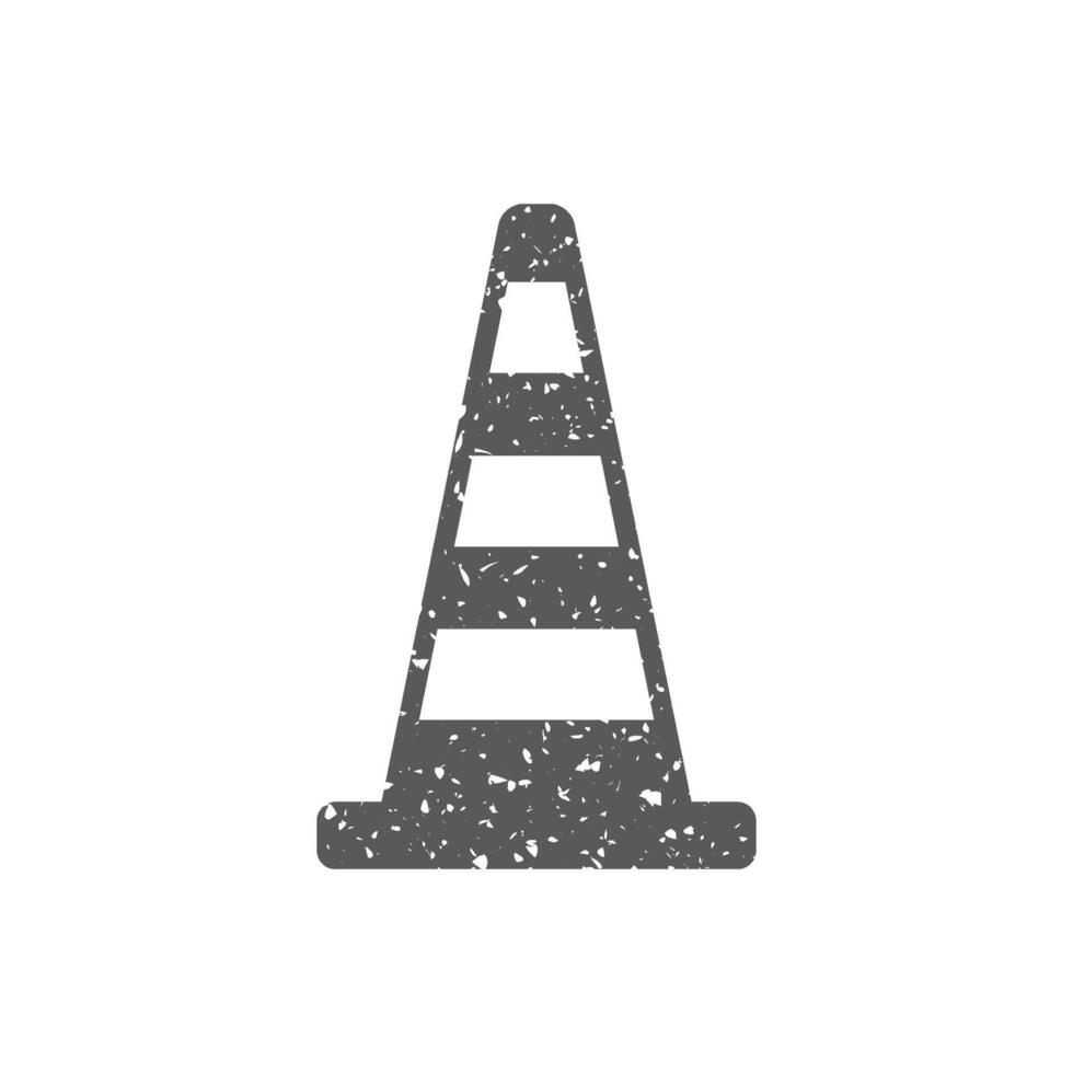 Traffic cone icon in grunge texture vector illustration