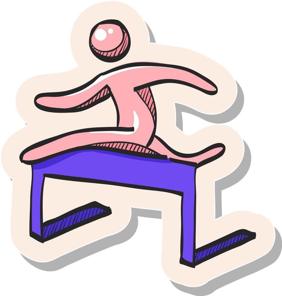 Hand drawn Hurdle run icon in sticker style vector illustration