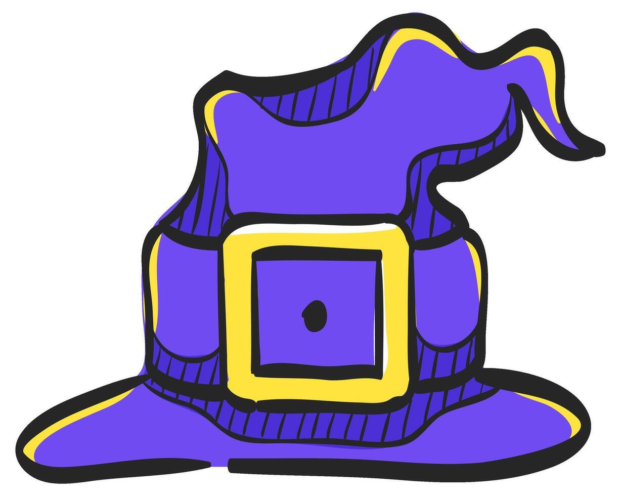 Witch hat icon in hand drawn color vector illustration