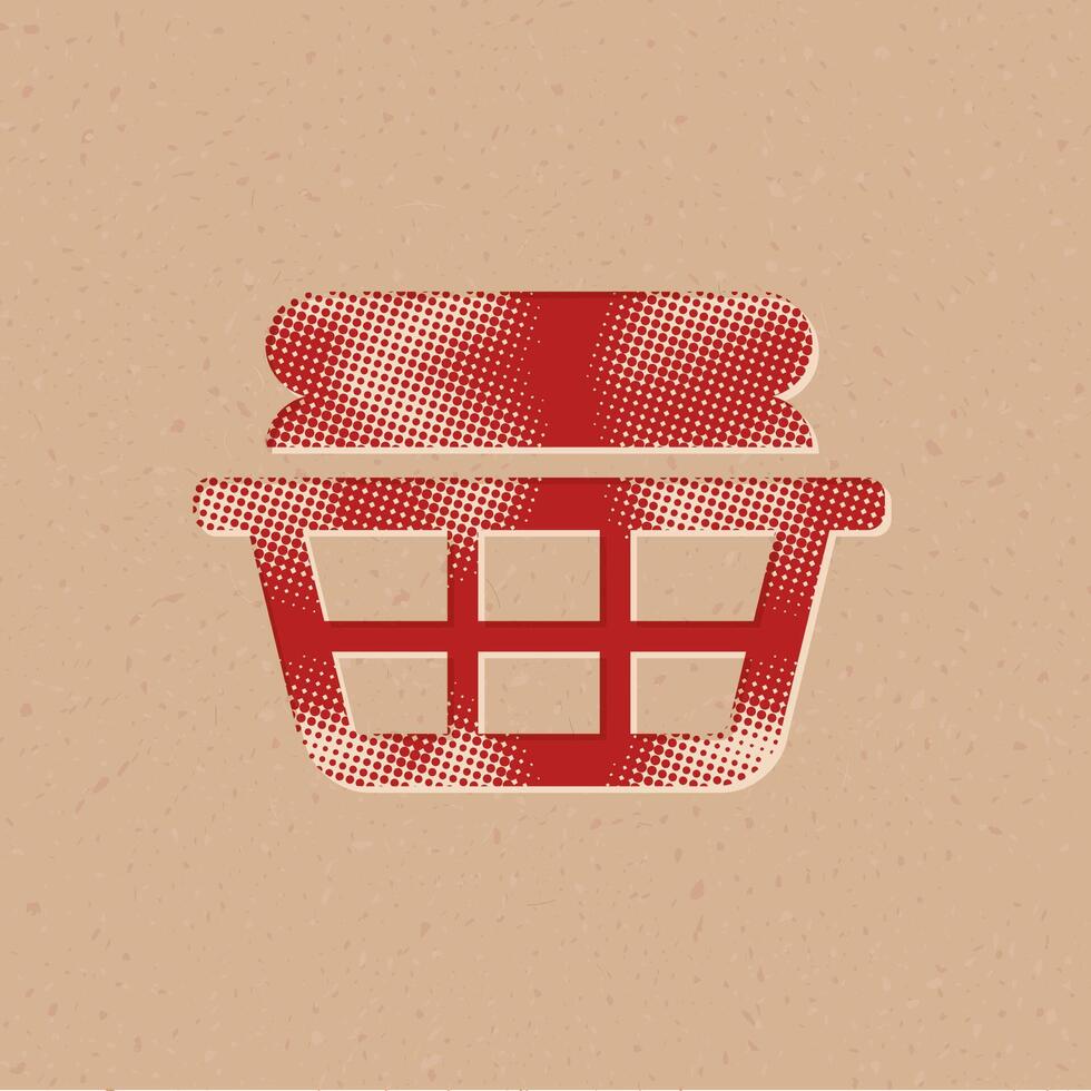 Clothes basket halftone style icon with grunge background vector illustration