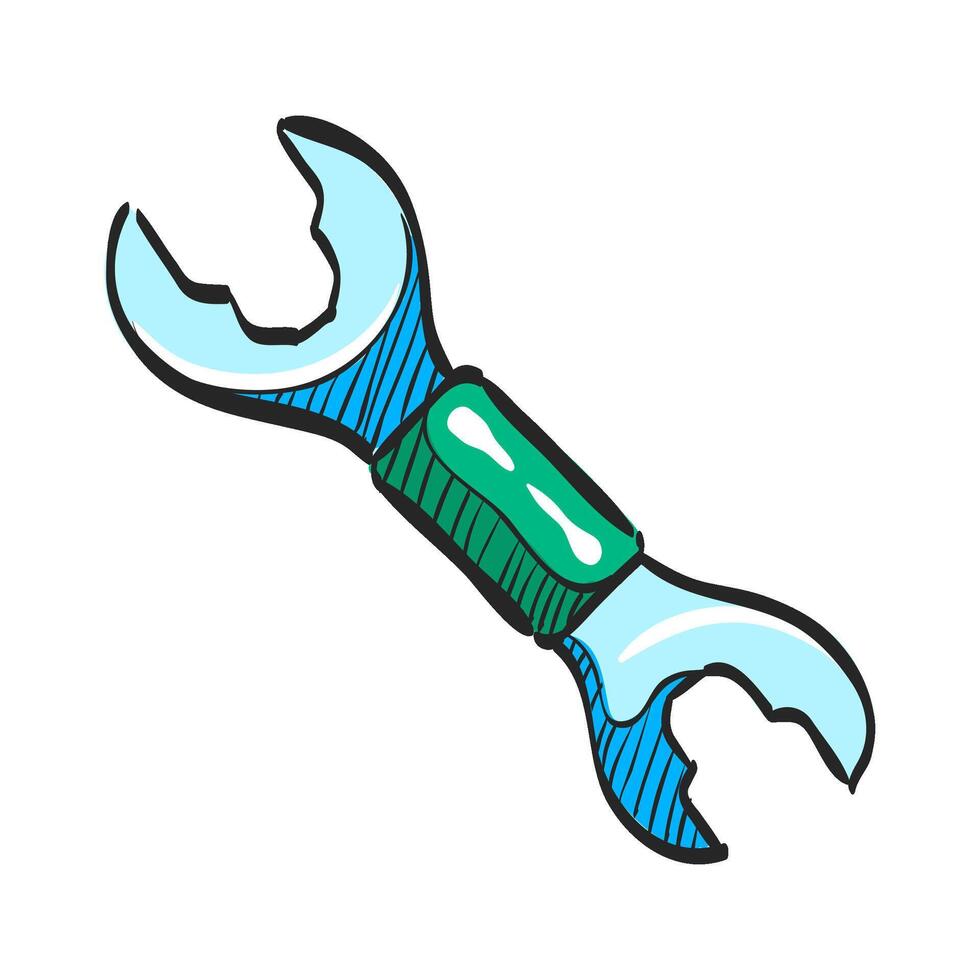Bicycle wrench icon in hand drawn color vector illustration